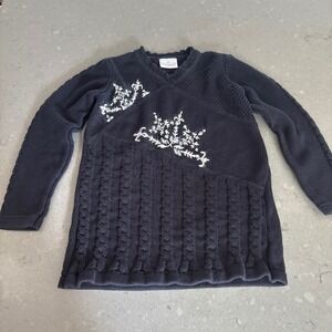 Hanna Andersson Cable Knit Nordic Embroider Sweater/Dress Girls 120/6 Blk Cotton